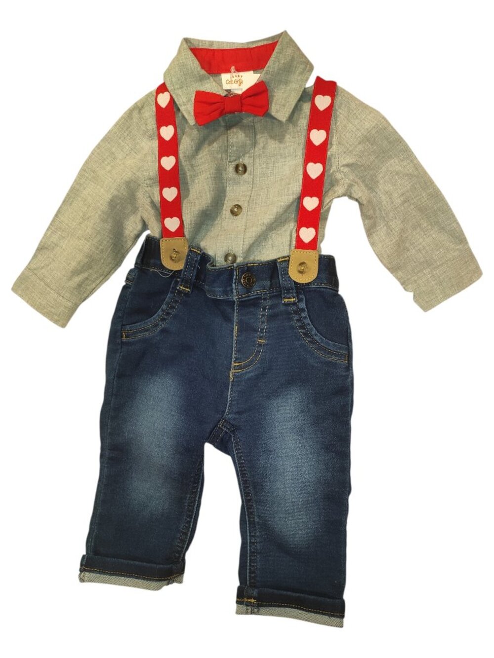 NEW! Toddler Boys 4pc Valentine's Day Outfit Shirt/Bodysuit and Jeans Size 3-6M